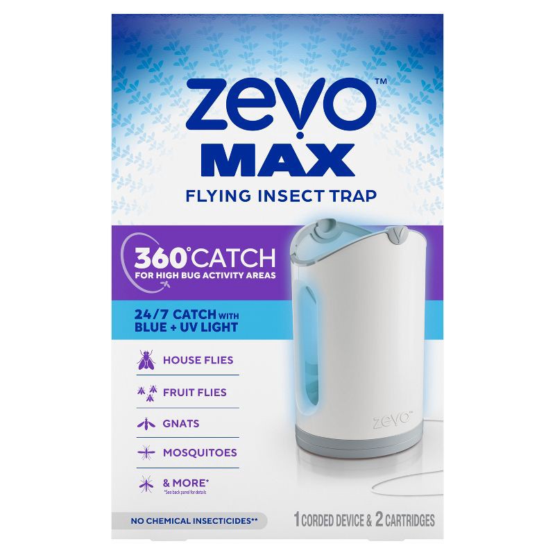 slide 12 of 15, Zevo Flying Insect Indoor Light Fly Trap Starter Kit, Catches House Flies, Fruit Flies, Gnats & More - 1 Trap + 2 Refills, 1 ct
