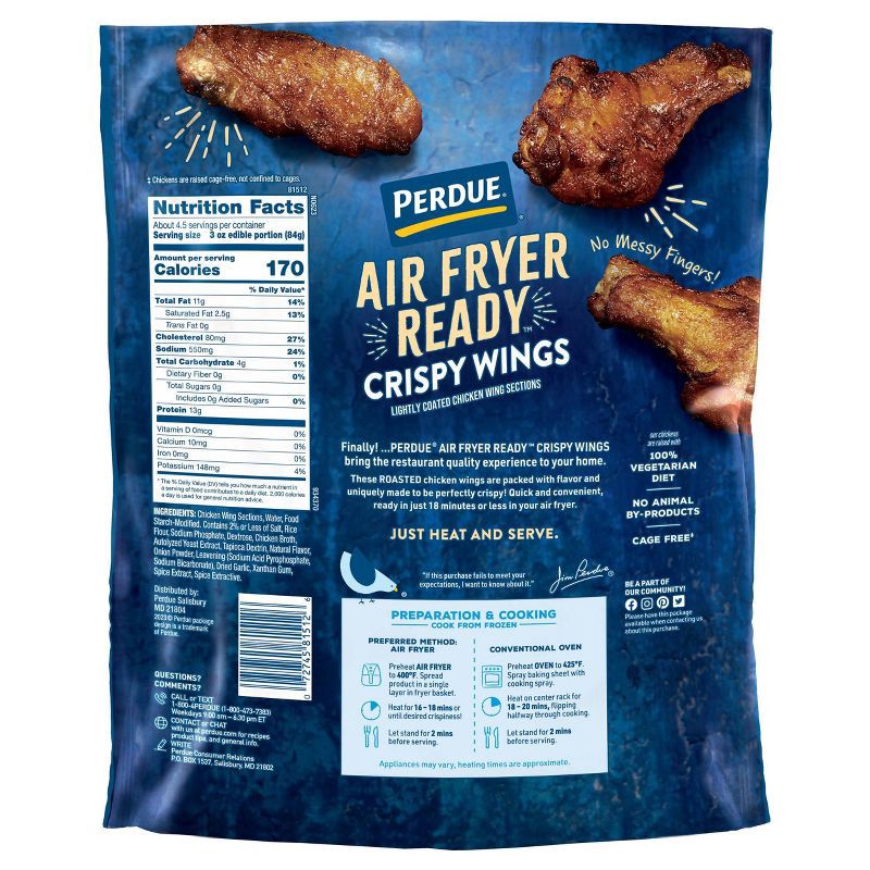 slide 2 of 4, Perdue Air Fryer Roasted Chicken Wings - Frozen - 22oz, 22 oz