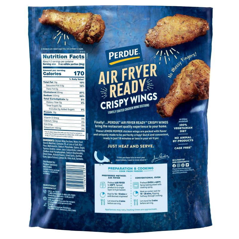 slide 2 of 4, Perdue Air Fryer Lemon Pepper Chicken Wings - Frozen - 22oz, 22 oz