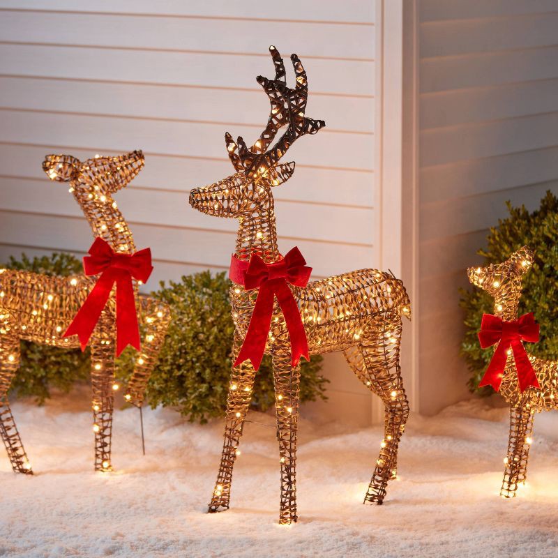 slide 2 of 4, 45" LED Faux Rattan Deer Buck with Red Bow Christmas Novelty Sculpture Light - Wondershop™, 1 ct