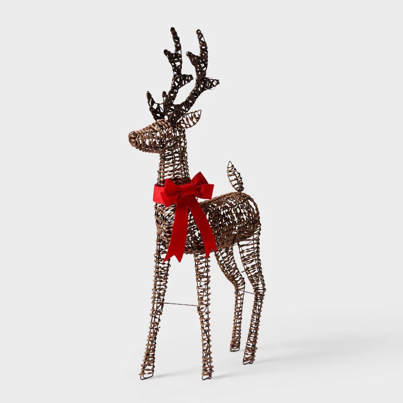 slide 3 of 4, 45" LED Faux Rattan Deer Buck with Red Bow Christmas Novelty Sculpture Light - Wondershop™, 1 ct