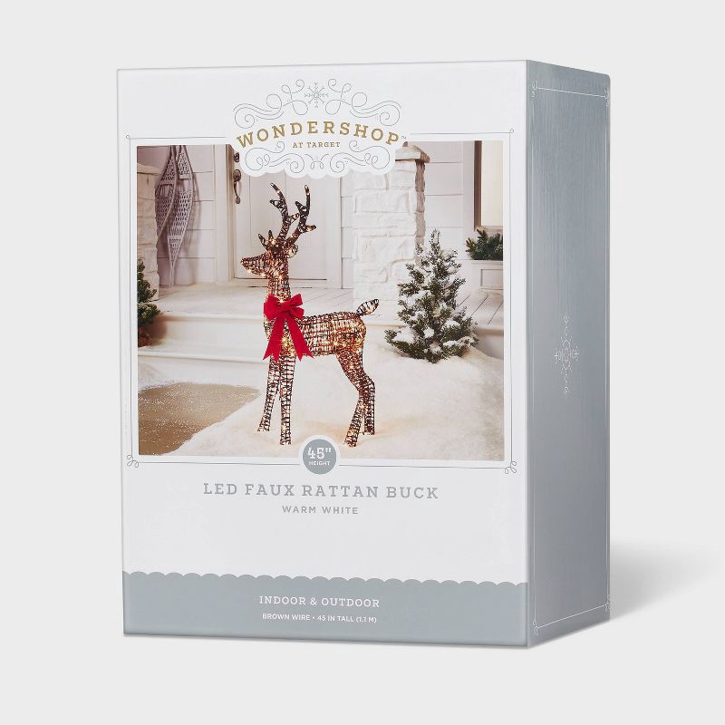 slide 4 of 4, 45" LED Faux Rattan Deer Buck with Red Bow Christmas Novelty Sculpture Light - Wondershop™, 1 ct