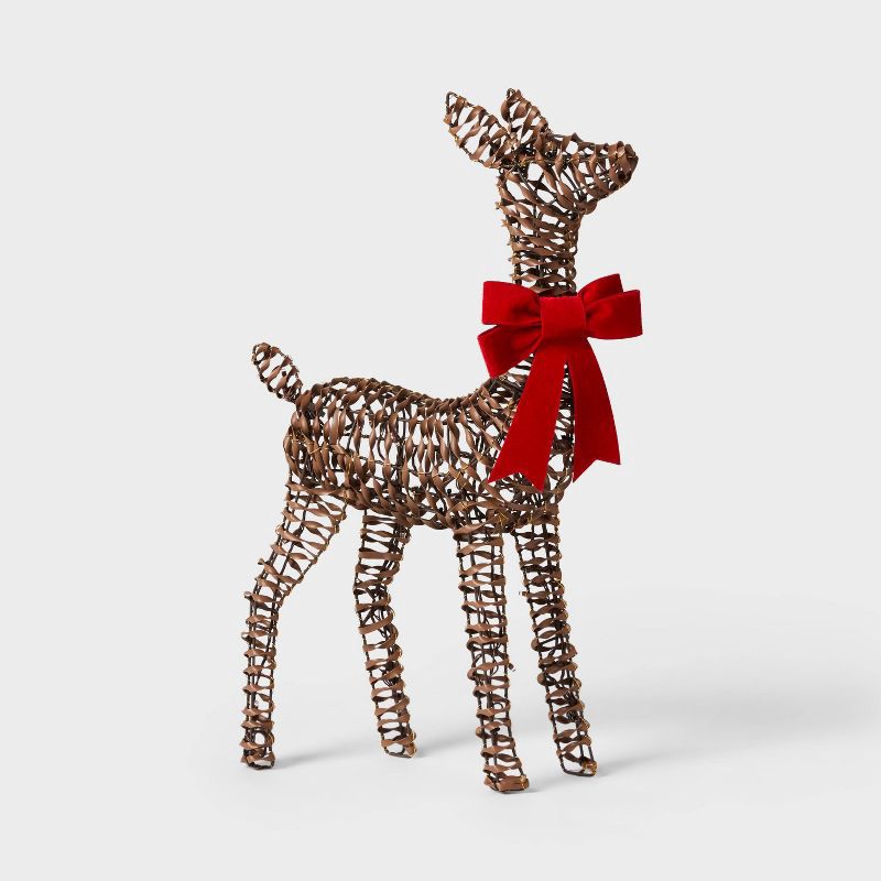 slide 3 of 4, 24" LED Faux Rattan Deer Fawn with Red Bow Christmas Novelty Sculpture Light - Wondershop™, 1 ct