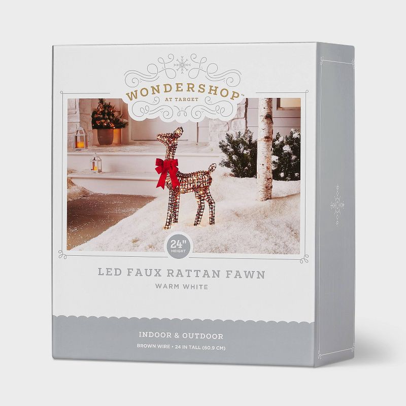 slide 4 of 4, 24" LED Faux Rattan Deer Fawn with Red Bow Christmas Novelty Sculpture Light - Wondershop™, 1 ct