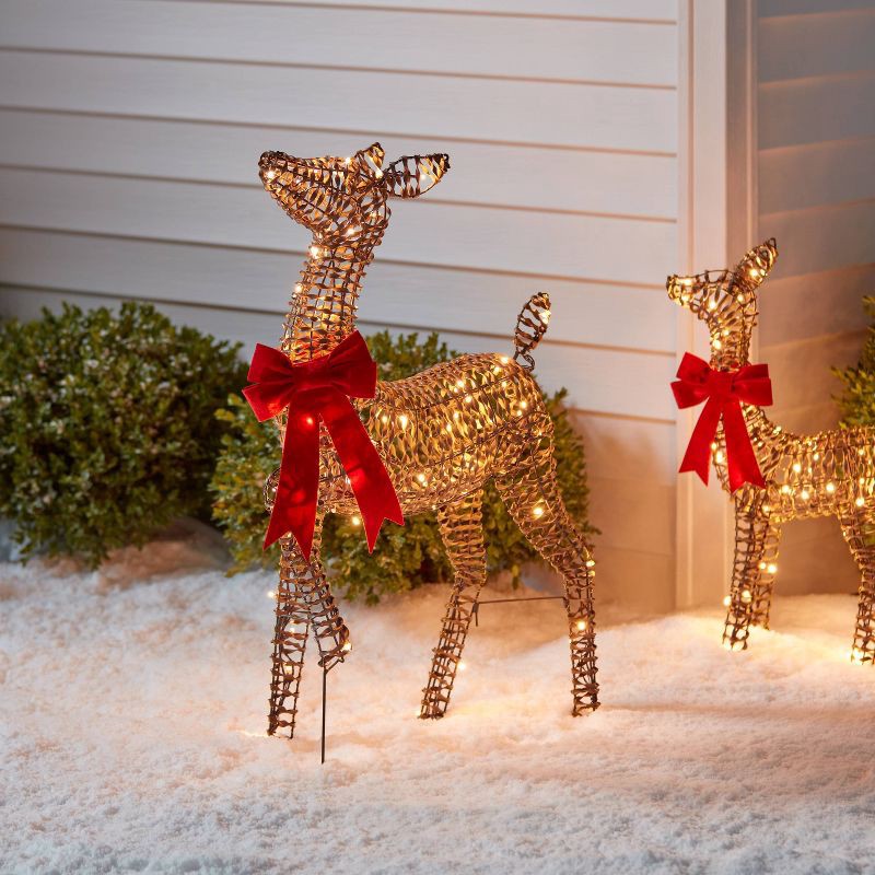slide 2 of 4, 33" LED Faux Rattan Deer Doe with Red Bow Christmas Novelty Sculpture Light - Wondershop™, 1 ct
