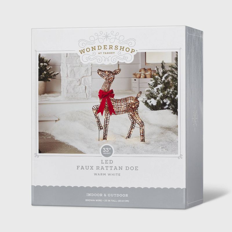 slide 4 of 4, 33" LED Faux Rattan Deer Doe with Red Bow Christmas Novelty Sculpture Light - Wondershop™, 1 ct