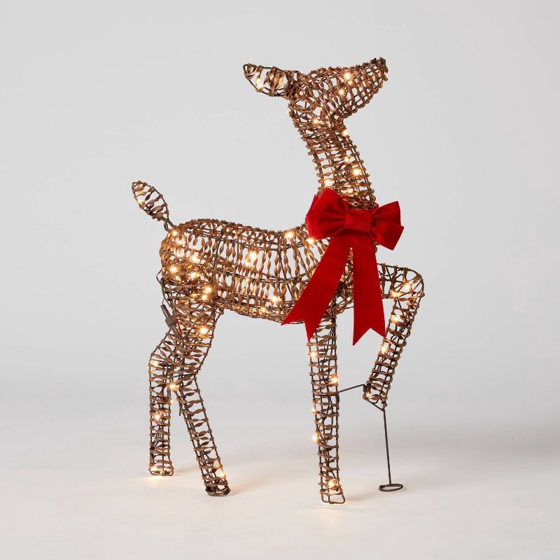 slide 1 of 4, 33" LED Faux Rattan Deer Doe with Red Bow Christmas Novelty Sculpture Light - Wondershop™, 1 ct