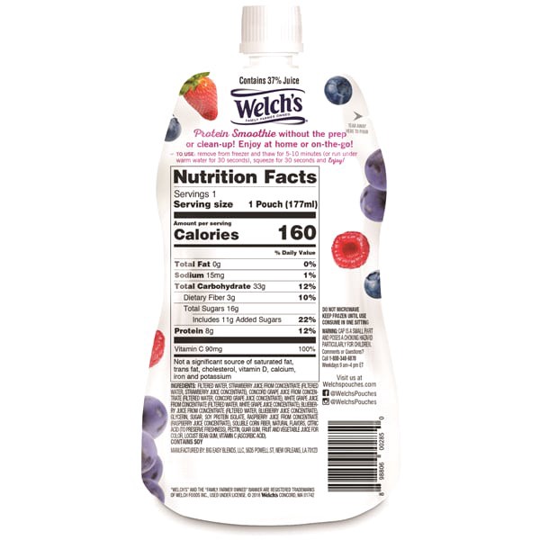 slide 5 of 5, Welch's Mixed Berry Concord Grape Protein Smoothie 6 fl oz, 6 fl oz