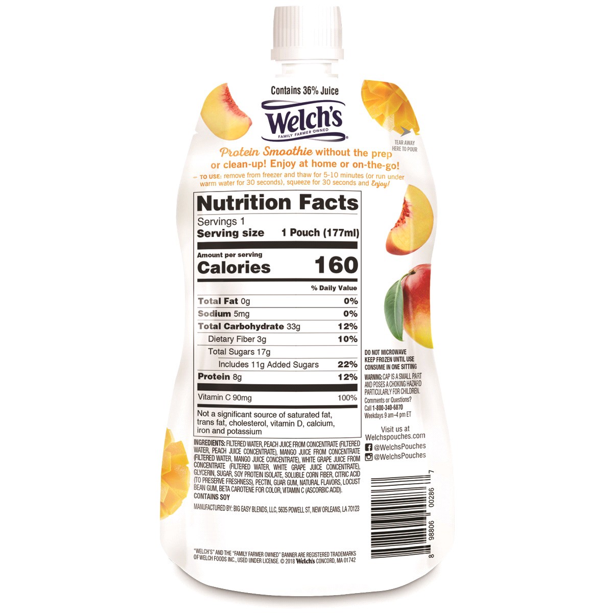 slide 2 of 2, Welch's Peach Mango Protein Smoothie 6 fl oz, 6 fl oz