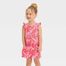 Toddler Girls' Coral Floral Romper - Cat & Jack™ Carol Red 12M