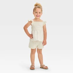 Toddler Girls' Gauze Top & Bottom Set - Cat & Jack™ Cream 2T
