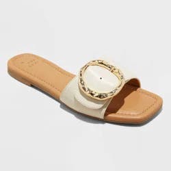 Women's Bennie Buckle Slide Sandals with Memory Foam Insole - A New Day™ Cream 11