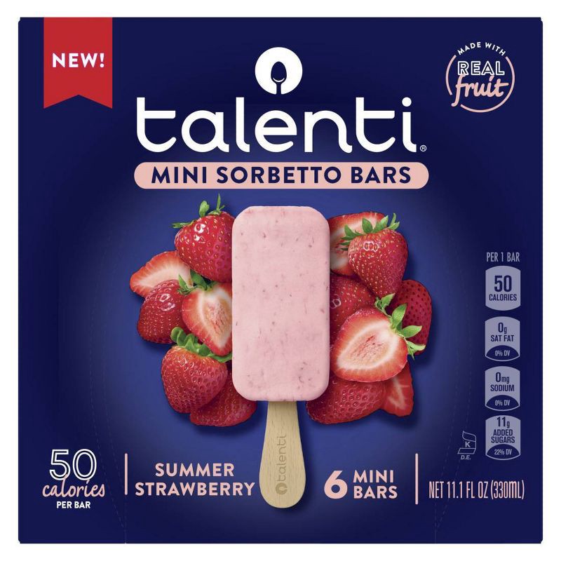 slide 2 of 7, Talenti Mini Sorbetto Fruit Bars Summer Strawberry with Real Fruit - Frozen - 11.1oz/6ct, 11.1 oz, 6 ct