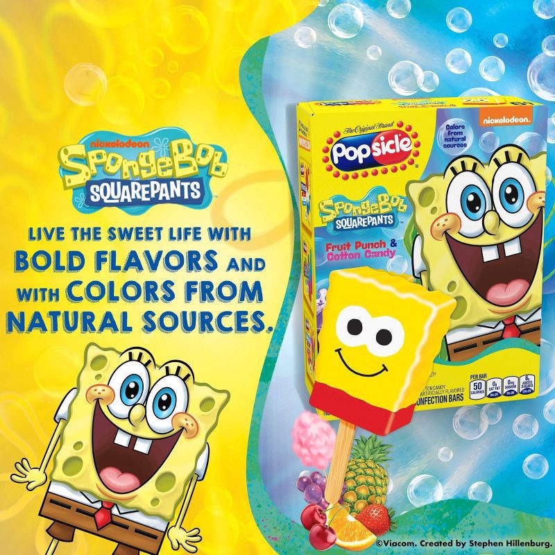 slide 3 of 6, Popsicle Fruit Punch & Cotton Candy Frozen Confection Bars SpongeBob SquarePants - 6pk/12.17 fl oz, 6 ct, 12.17 fl oz