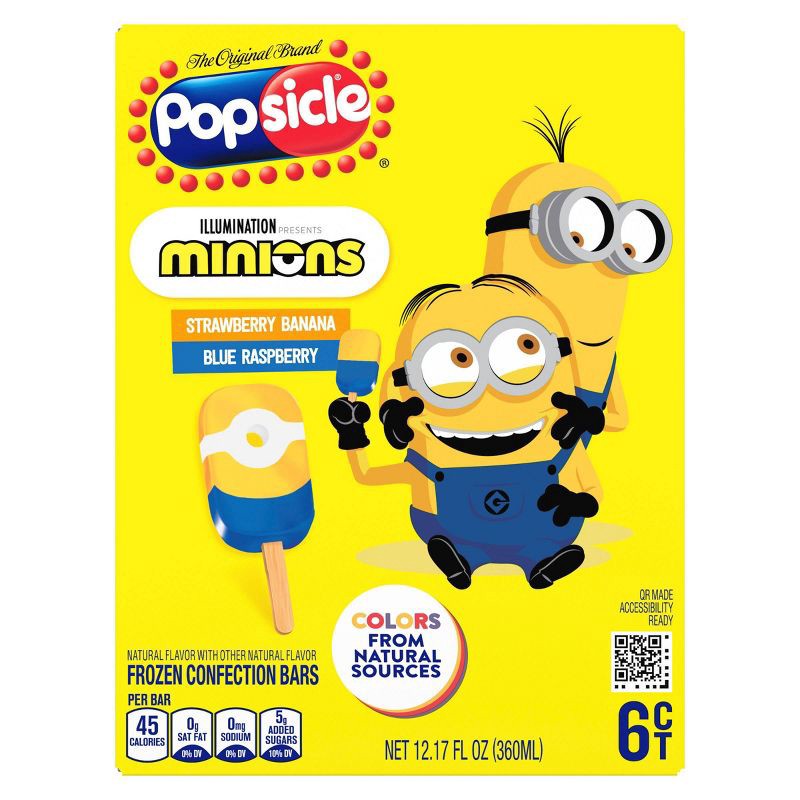 slide 1 of 9, Popsicle Strawberry Banana & Blue Raspberry Ice Cream Minions - 12.17oz/6ct, 12.17 oz, 6 ct