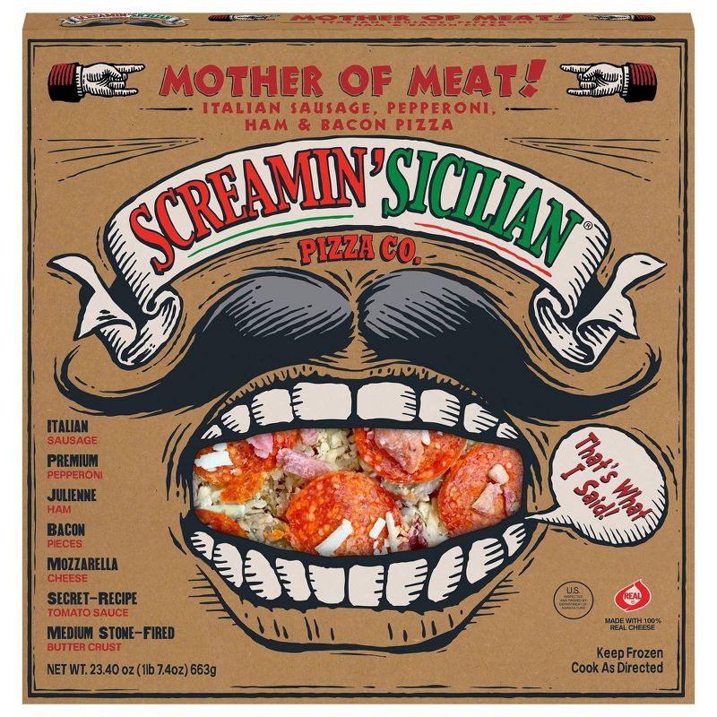 slide 1 of 3, Screamin' Sicilian Mother of Meat Frozen Pizza - 23.40oz, 23.4 oz