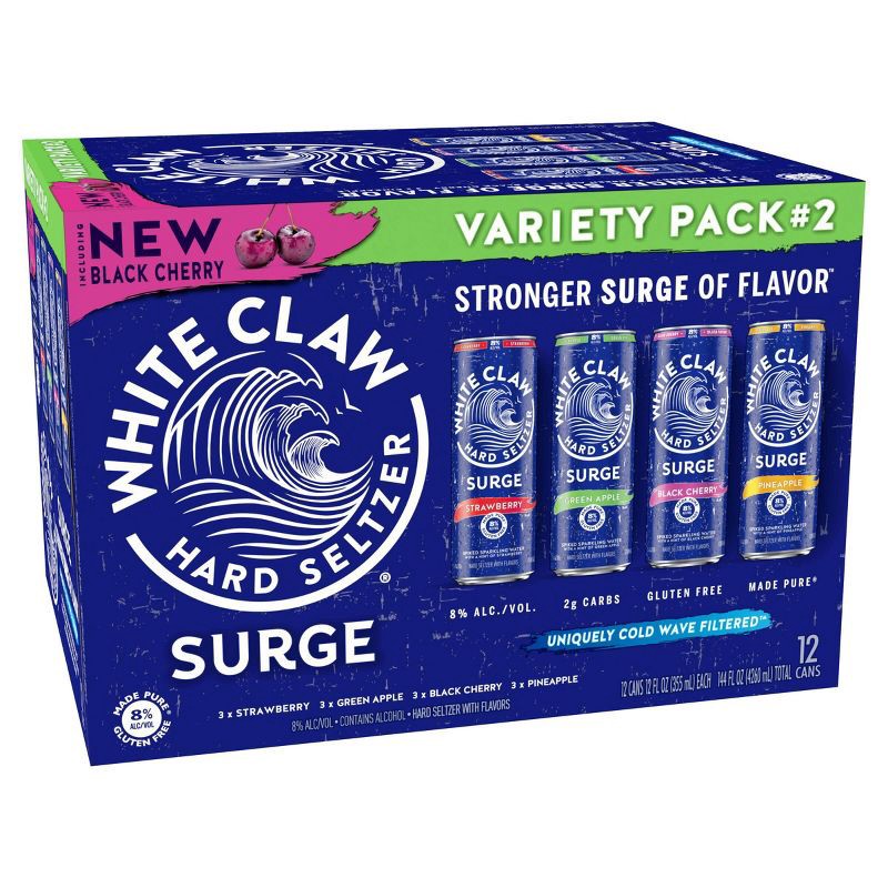 slide 7 of 14, White Claw Hard Seltzer White Claw Surge Variety #2 - 12pk/12 fl oz Cans, 2 x 12 ct, 12 fl oz