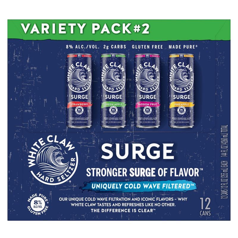 slide 9 of 14, White Claw Hard Seltzer White Claw Surge Variety #2 - 12pk/12 fl oz Cans, 2 x 12 ct, 12 fl oz