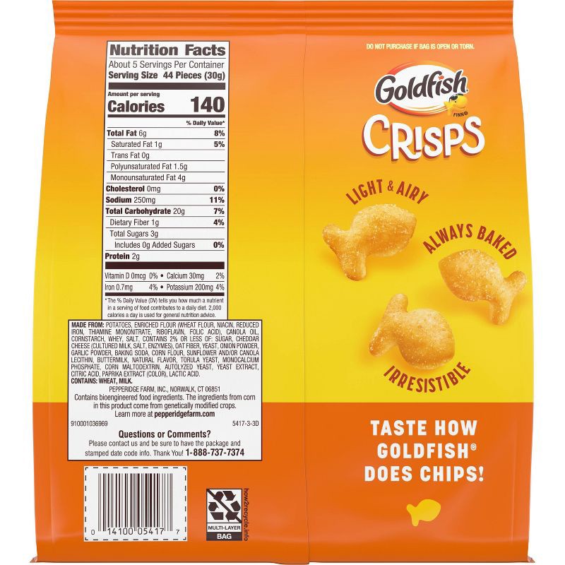 slide 8 of 11, Goldfish Crisps Cheddar Cheese Baked Chip Crackers Bag - 6.25oz, 6.25 oz