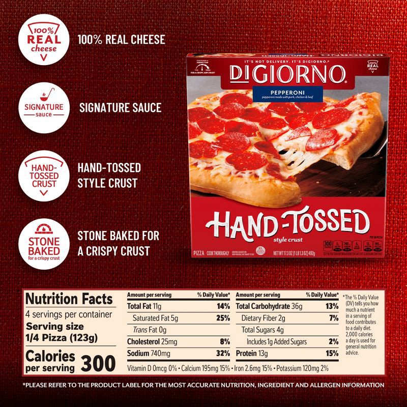 slide 7 of 9, DiGiorno Hand Tossed Style Pepperoni Frozen Pizza - 17.3oz, 17.3 oz