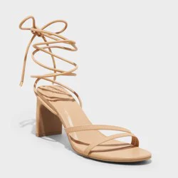 Women's Marcia Lace up Heels with Memory Foam Insole - A New Day™ Beige 8