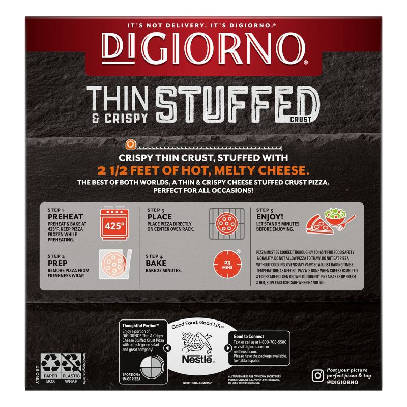 slide 2 of 14, DiGiorno Frozen Thin & Crispy Stuffed Crust Margherita Pizza - 21oz, 21 oz