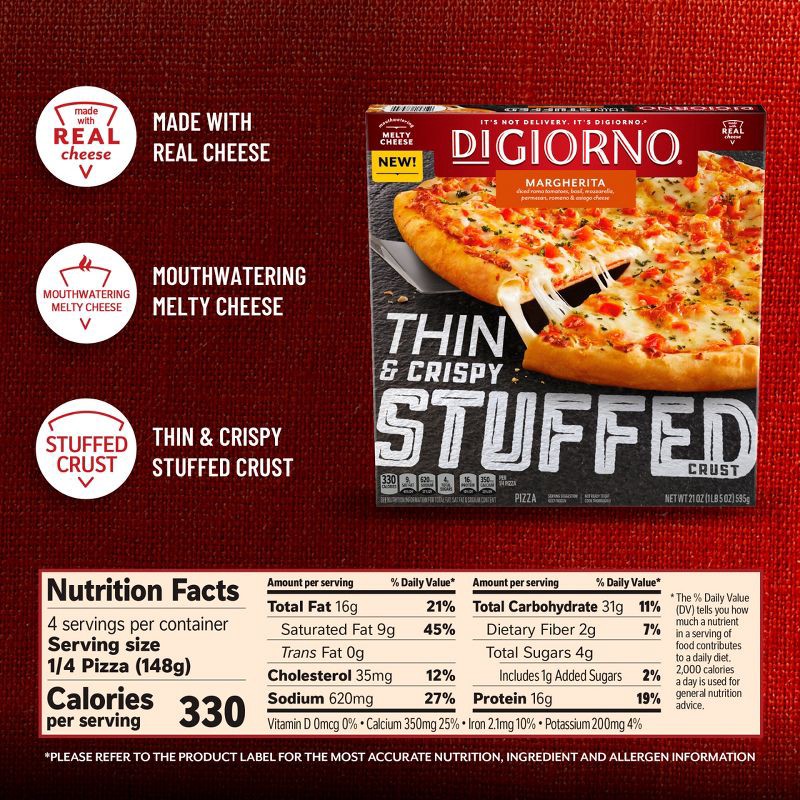 slide 14 of 14, DiGiorno Frozen Thin & Crispy Stuffed Crust Margherita Pizza - 21oz, 21 oz