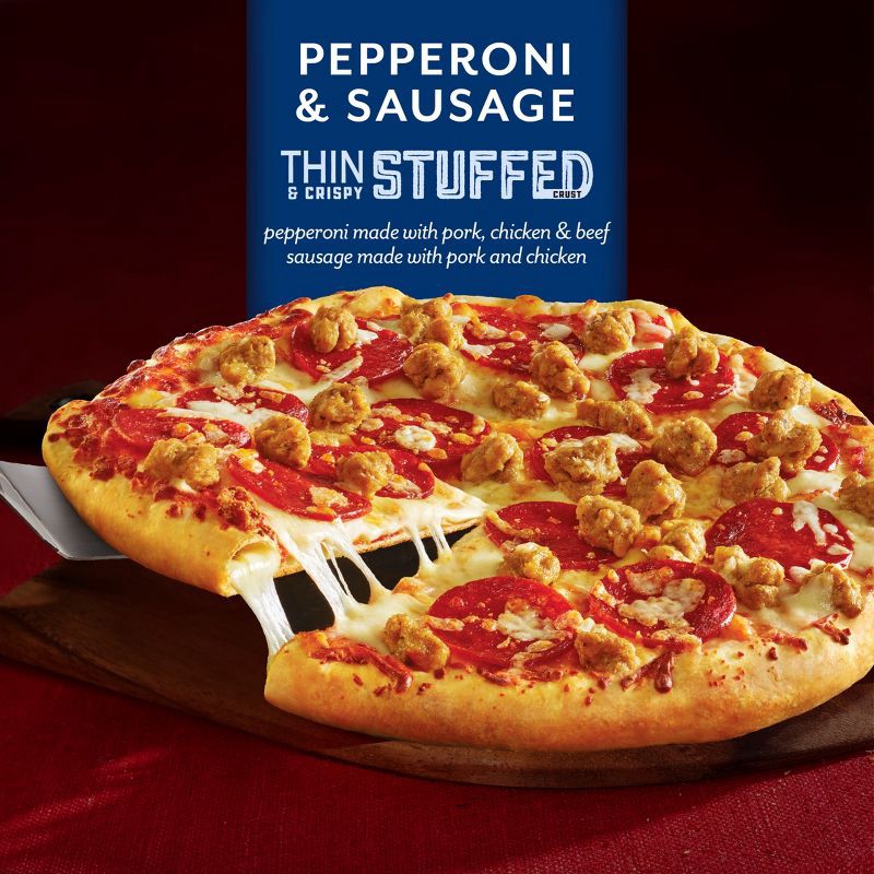 slide 13 of 15, DiGiorno Thin & Crispy Stuffed Crust Pepperoni & Sausage Frozen Pizza - 21.4oz, 21.4 oz