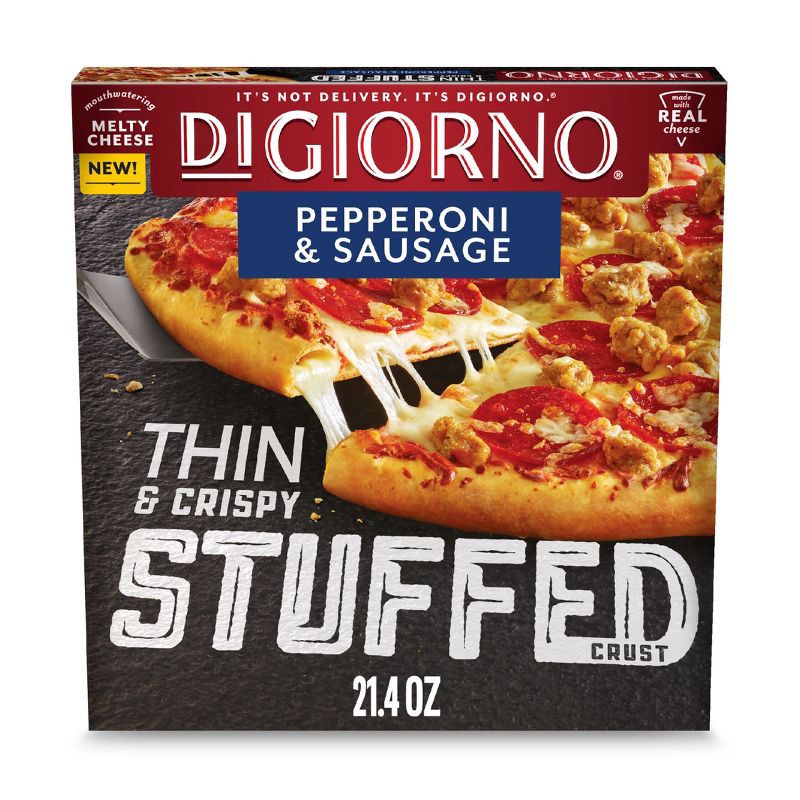 slide 9 of 15, DiGiorno Thin & Crispy Stuffed Crust Pepperoni & Sausage Frozen Pizza - 21.4oz, 21.4 oz