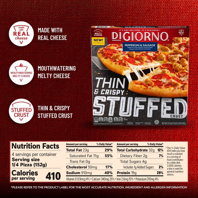 slide 11 of 15, DiGiorno Thin & Crispy Stuffed Crust Pepperoni & Sausage Frozen Pizza - 21.4oz, 21.4 oz