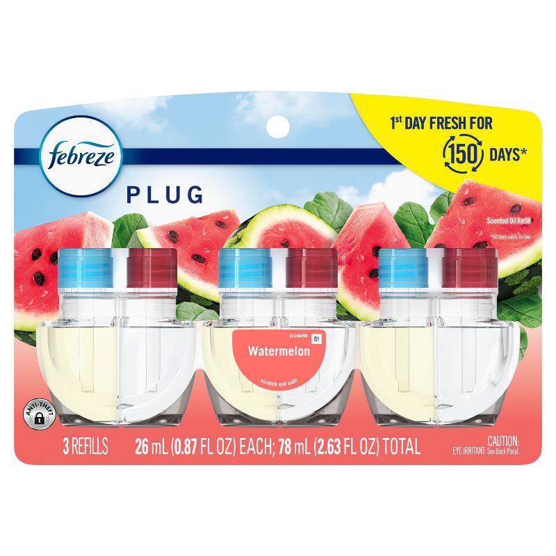 slide 6 of 9, Febreze Plug Triple Refill Air Freshener Sweet Watermelon Vine - 3ct, 3 ct