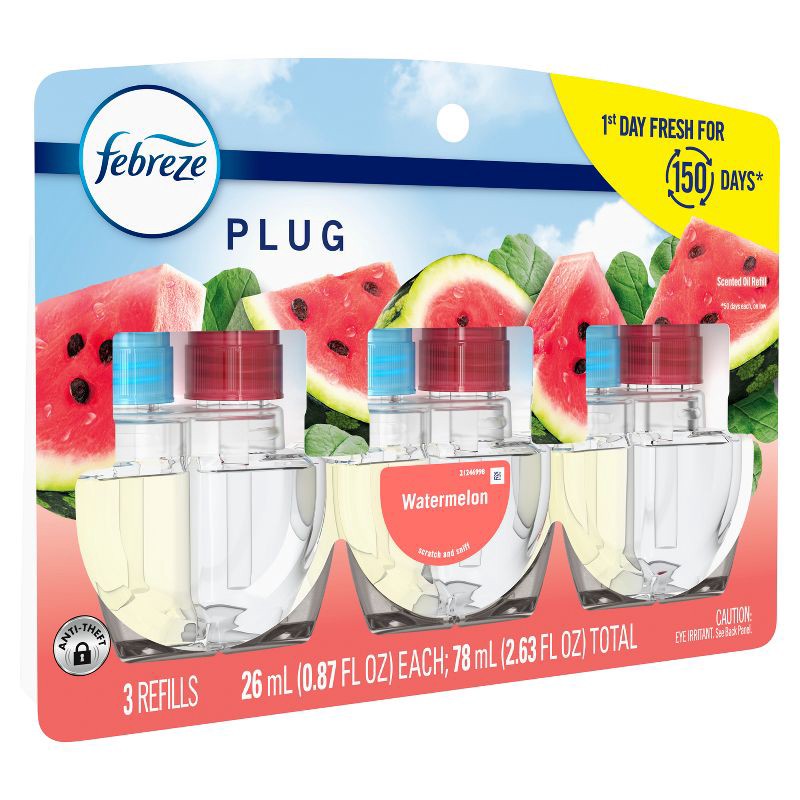 slide 7 of 9, Febreze Plug Triple Refill Air Freshener Sweet Watermelon Vine - 3ct, 3 ct