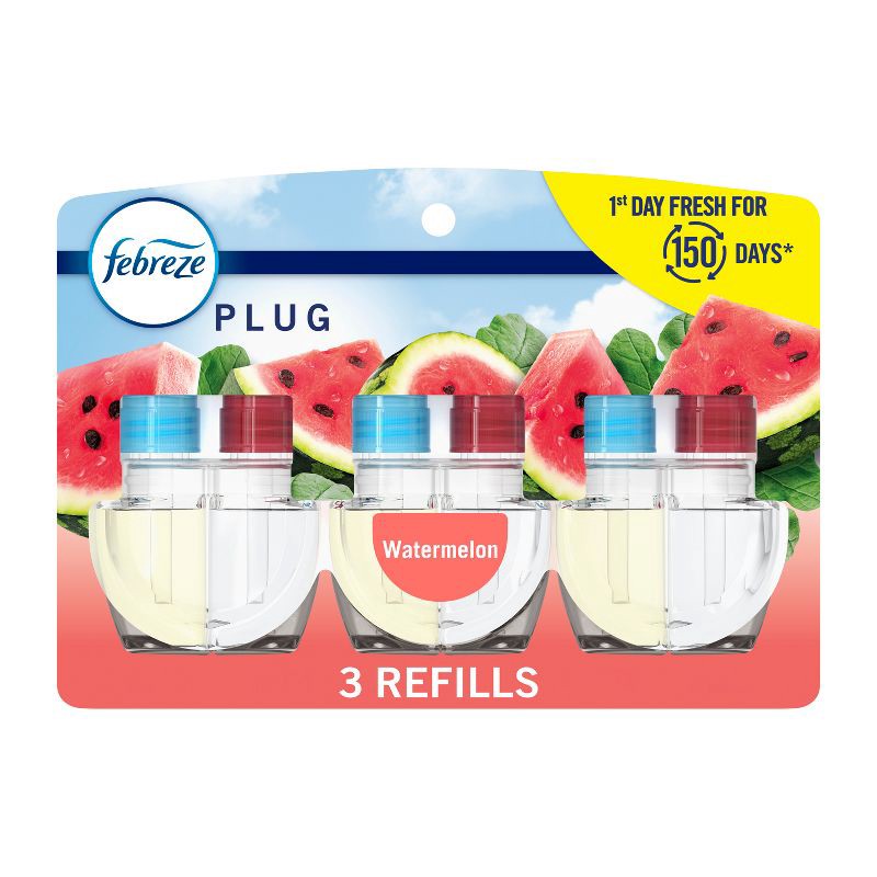 slide 1 of 9, Febreze Plug Triple Refill Air Freshener Sweet Watermelon Vine - 3ct, 3 ct