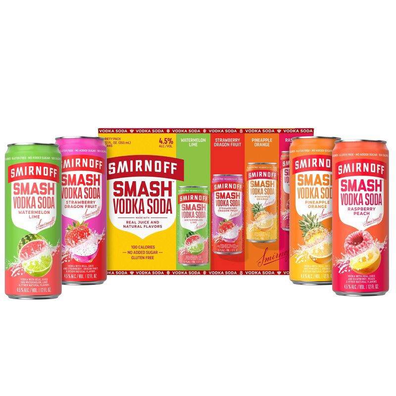 slide 1 of 8, Smirnoff Spiked Sparkling Seltzer Smirnoff Smash Vodka Soda Variety - 8pk/355ml Cans, 8 ct, 355 ml