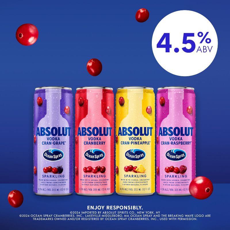 slide 4 of 6, Absolut Ocean Spray Variety Cocktails - 8pk/355ml Cans, 8 ct, 355 ml