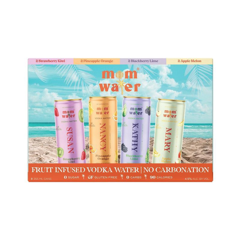 slide 2 of 12, Mom Water - Vacation Mode Variety Pack 8pk/355ml Cans, 8 ct, 355 ml