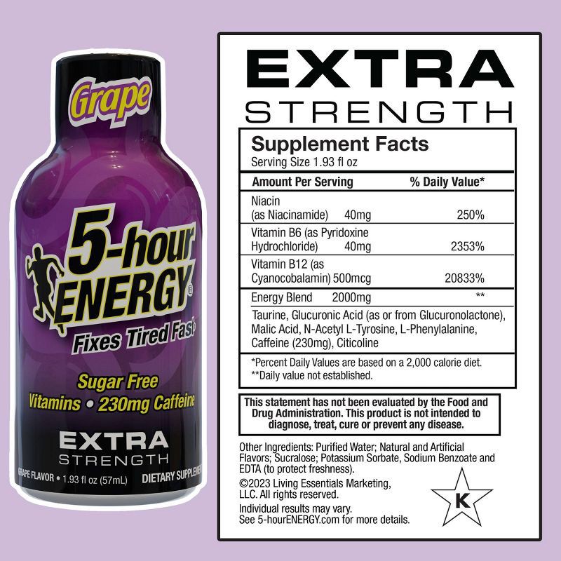 slide 7 of 8, 5 Hour Energy Extra Strength Shot Dietary Supplement - Grape - 10pk, 10 ct