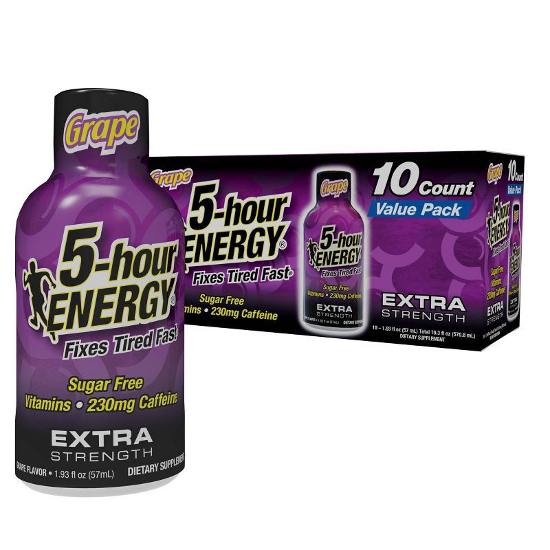 slide 1 of 8, 5 Hour Energy Extra Strength Shot Dietary Supplement - Grape - 10pk, 10 ct