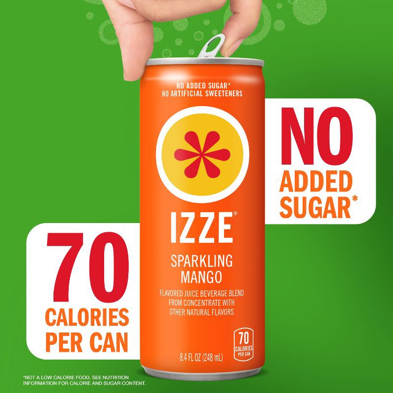 slide 4 of 8, IZZE Mango Sparkling Juice - 6pk/8.4 fl oz Cans, 6 ct; 8.4 fl oz
