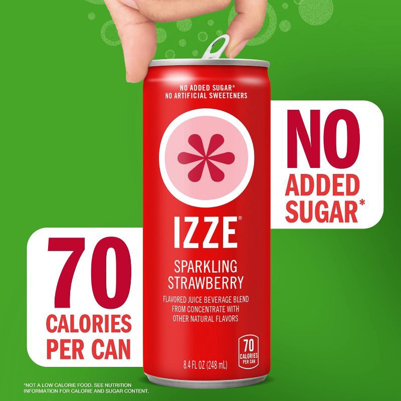 slide 5 of 8, IZZE Strawberry Sparkling Juice - 6pk/8.4 fl oz Cans, 6 ct; 8.4 fl oz