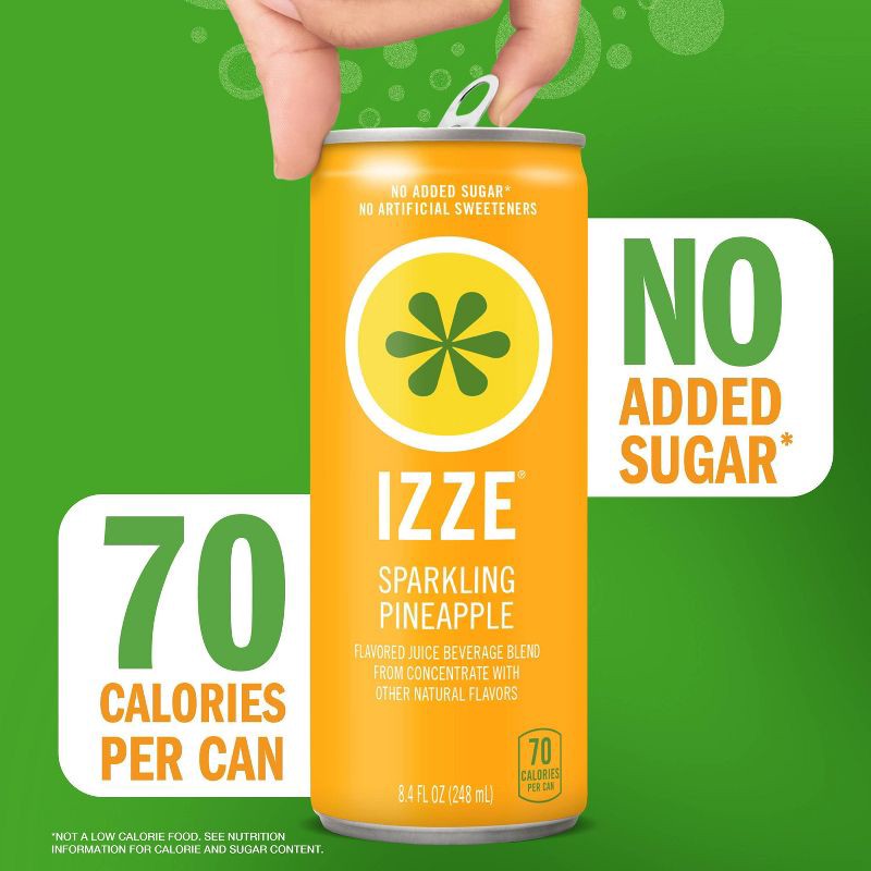 slide 5 of 8, IZZE Pineapple Sparkling Juice - 6pk/8.4 fl oz Cans, 6 ct; 8.4 fl oz