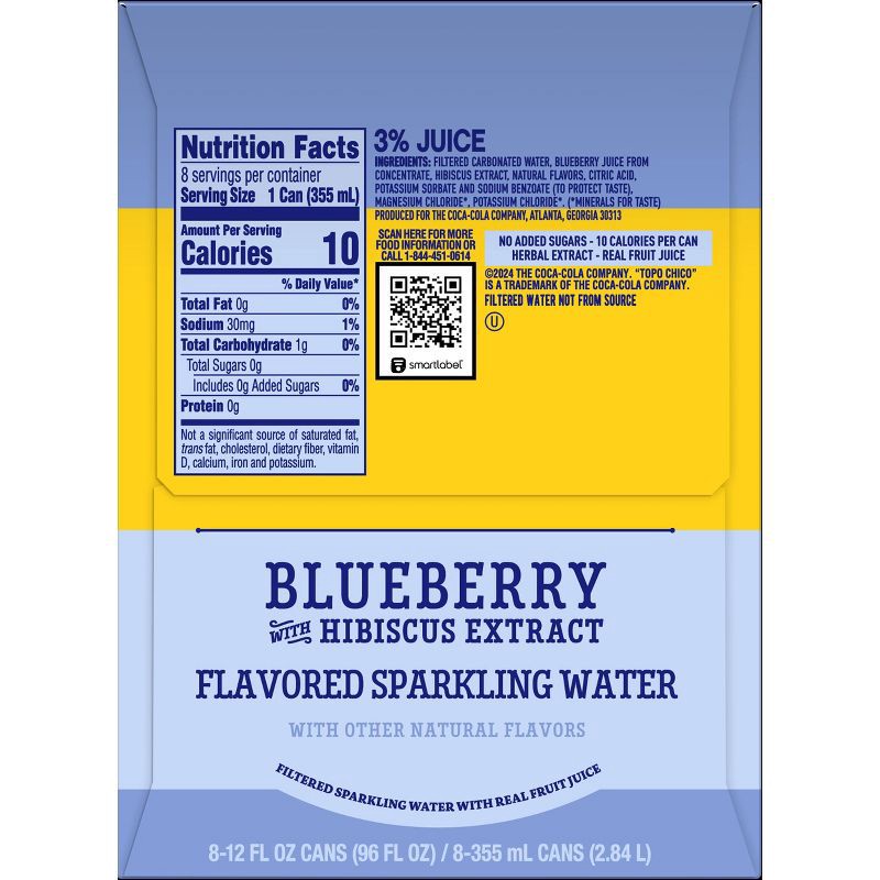 slide 2 of 6, Topo Chico Sabores Blueberry Hibiscus Sparkling Water - 8pk/12 fl oz Cans, 8 ct; 12 fl oz