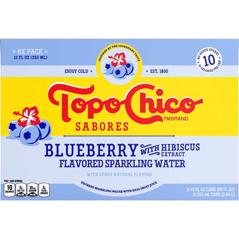 slide 1 of 7, Topo Chico Sabores Blueberry Hibiscus Sparkling Water - 8pk/12 fl oz Cans, 8 ct; 12 fl oz