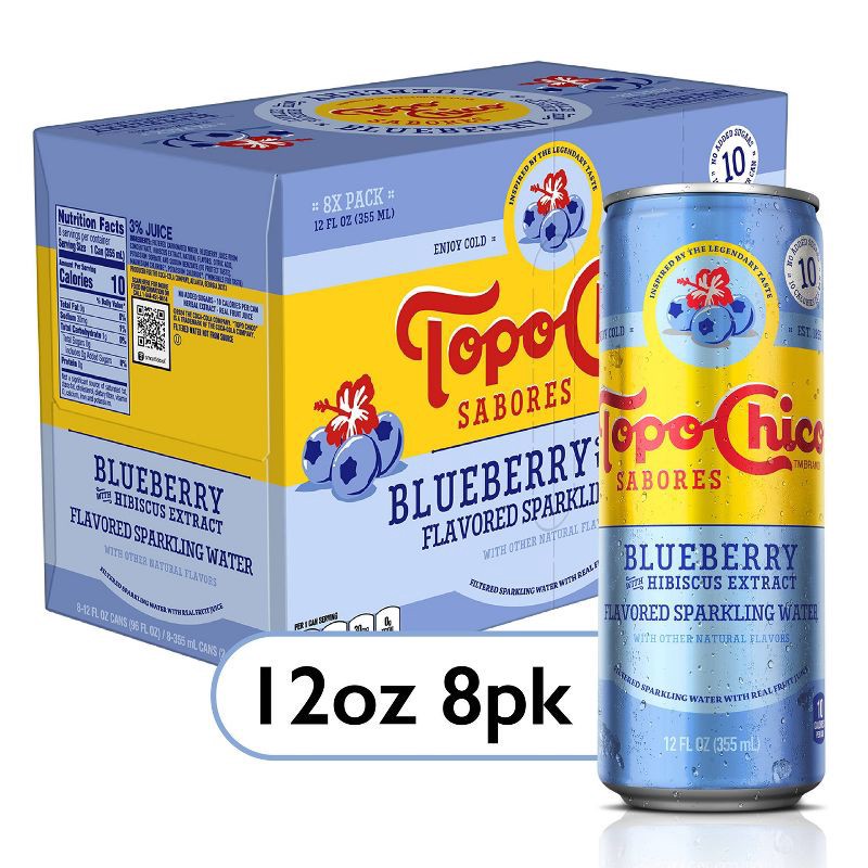 slide 1 of 6, Topo Chico Sabores Blueberry Hibiscus Sparkling Water - 8pk/12 fl oz Cans, 8 ct; 12 fl oz