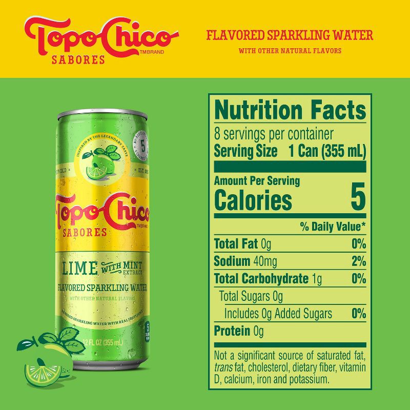 slide 4 of 8, Topo Chico Sabores Lime Mint Sparkling Water - 8pk/12 fl oz Cans, 8 ct; 12 fl oz