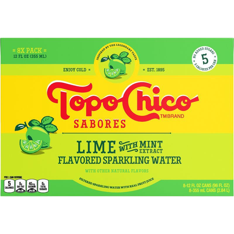 slide 8 of 8, Topo Chico Sabores Lime Mint Sparkling Water - 8pk/12 fl oz Cans, 8 ct; 12 fl oz