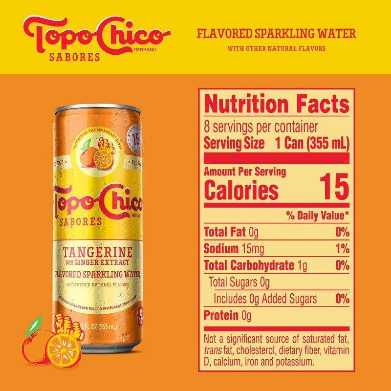 slide 4 of 7, Topo Chico Sabores Tangerine Ginger Sparkling Water - 8pk/12 fl oz Cans, 8 ct; 12 fl oz