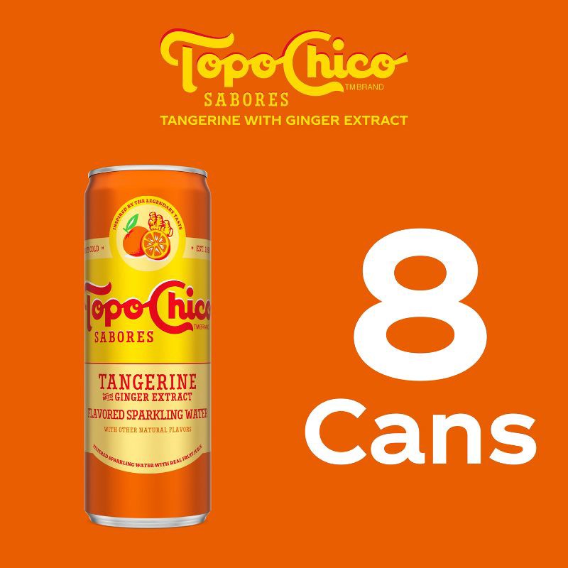 slide 5 of 8, Topo Chico Sabores Tangerine Ginger Sparkling Water - 8pk/12 fl oz Cans, 8 ct; 12 fl oz