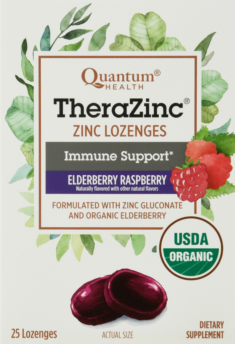 slide 7 of 9, Quantum Health Organic TheraZinc Elderberry Raspberry Immune Support Zinc Supplement Lozenges, 25 Ct, 25 ct