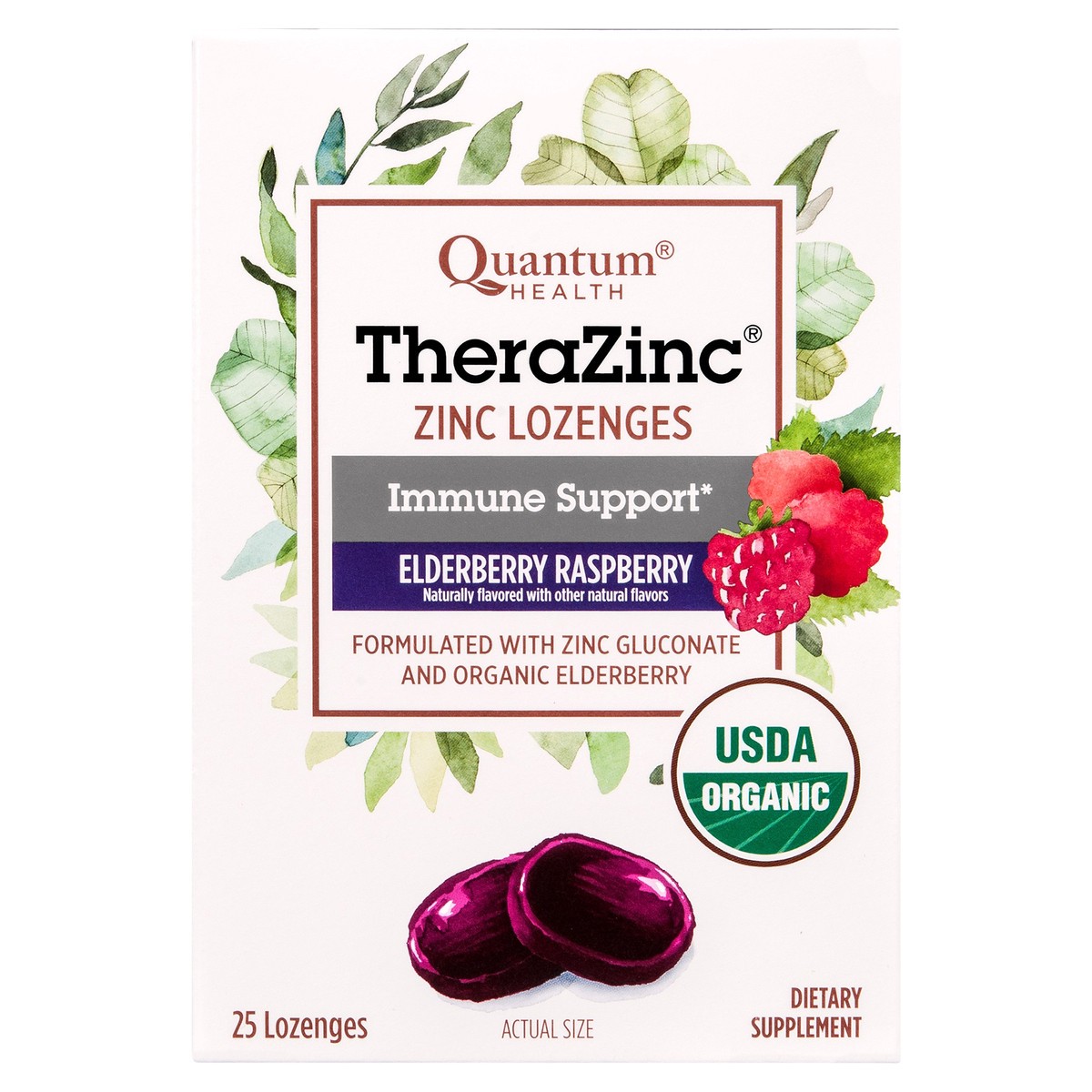 slide 1 of 9, Quantum Health Organic TheraZinc Elderberry Raspberry Immune Support Zinc Supplement Lozenges, 25 Ct, 25 ct